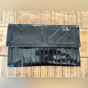 Black Women’s Eel Skin Fold-Over Clutch Bag